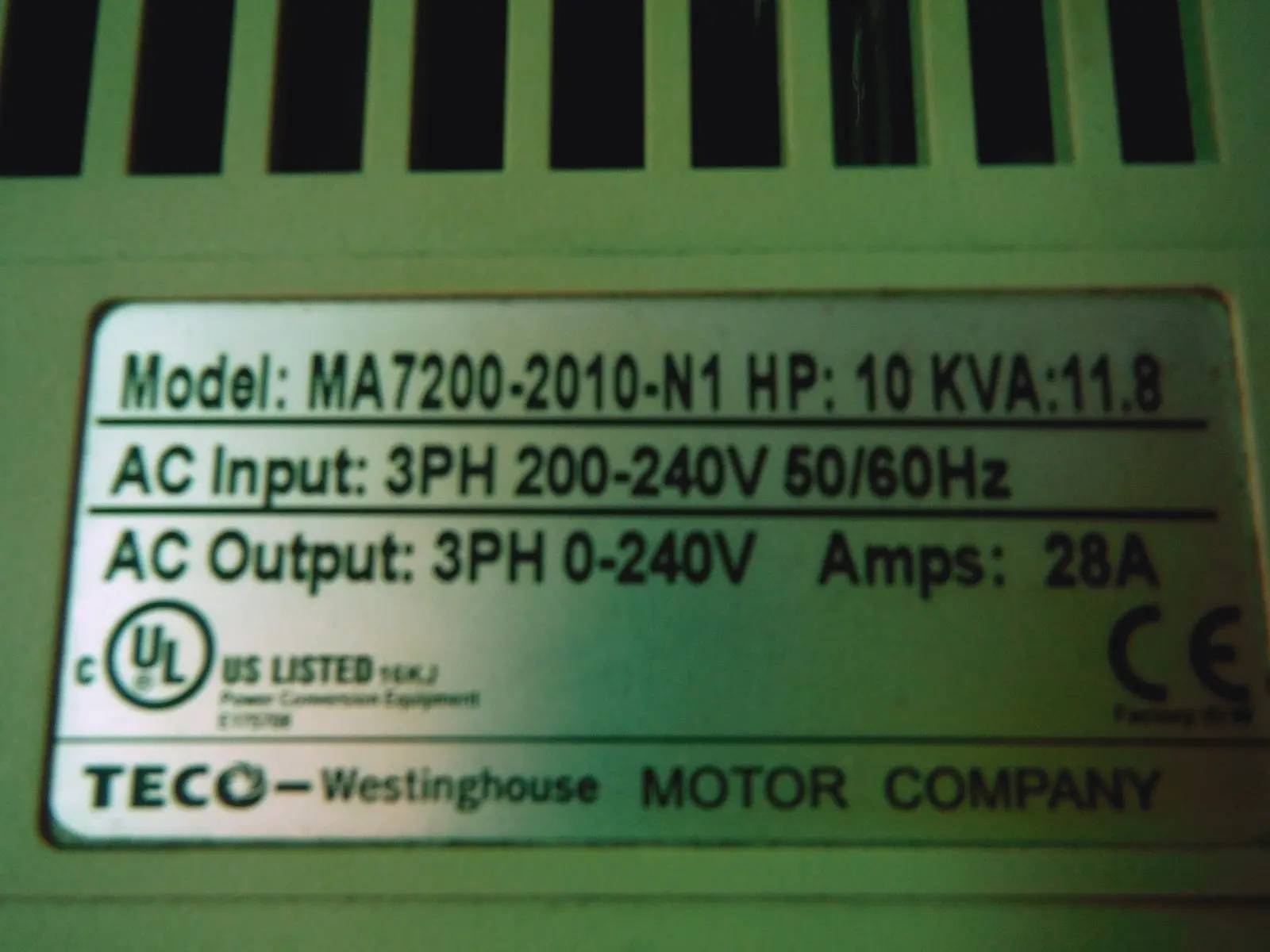 10 HP TECO-Westinghouse, MA7200-2010-N1, Electronic Variable Speed Frequency Drive, 200-240 Volts input. - Image 9