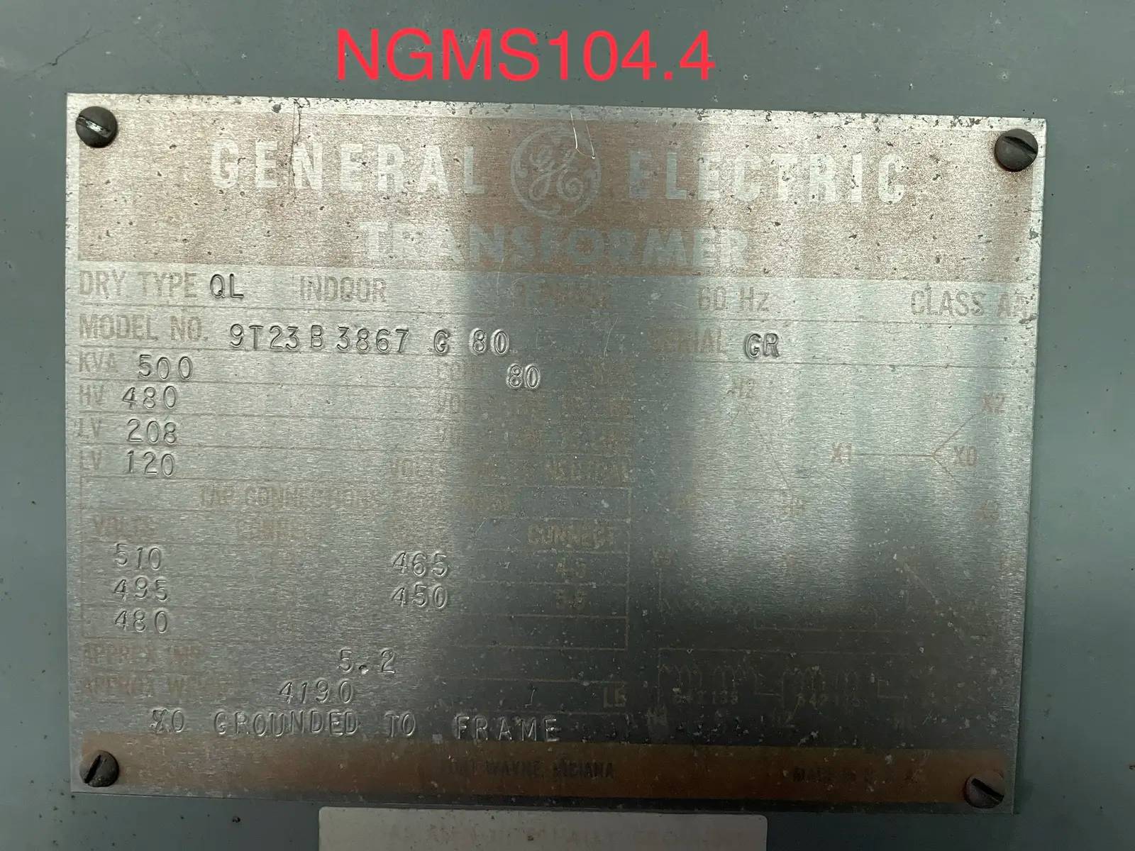 500 KVA GE #9T23B3867-G-80, General Electric Transformer, 480 V - Image 5