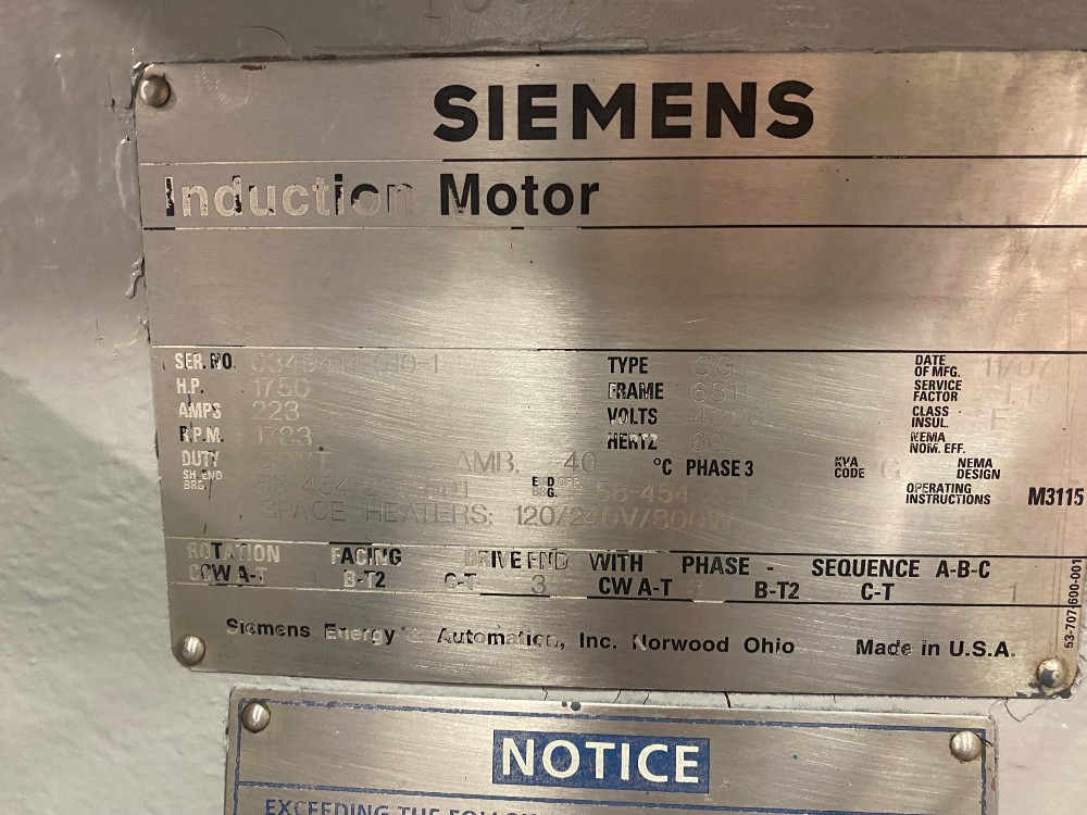 1750 HP 1783 RPM Siemens, Frame 6811, 4000 Volts, Sleeve - Reconditioned - Image 2