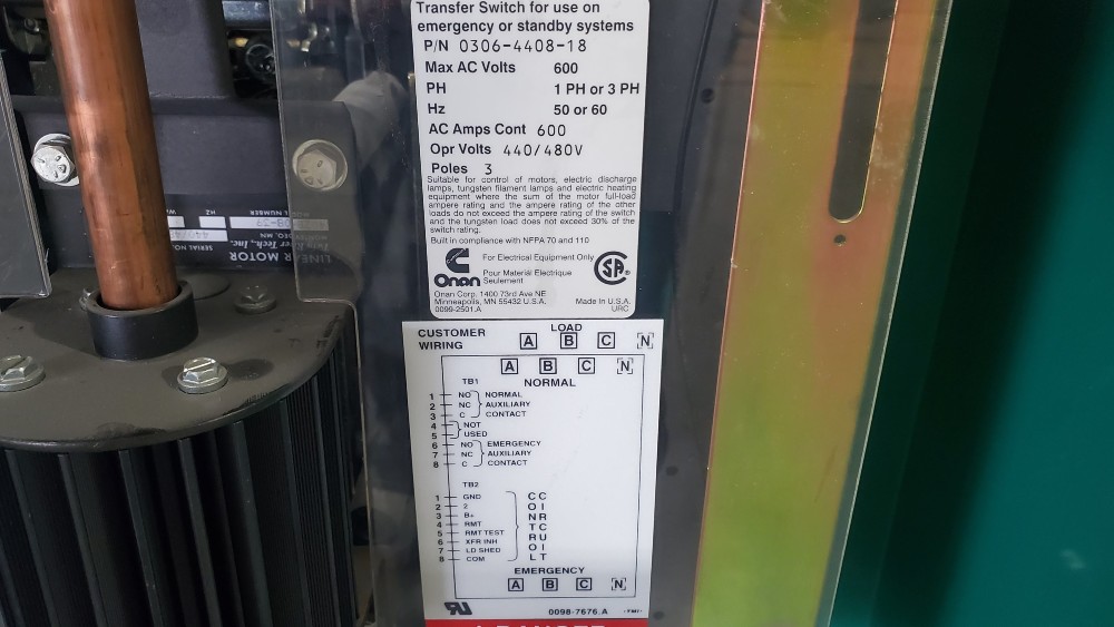 600 Amp. Onan Cummins OTPCC-4486237, automatic trasnfer switch, 3-pole, 480 Volts (3 available) - Image 7