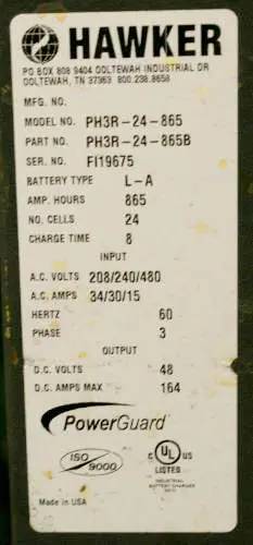 Hawker #PH3R-24-865, Power Guard Charger, Input 208/240/280 V, 3 phase, Output 48 V - Image 4