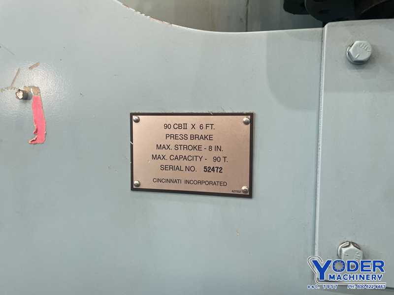 90 Ton, Cincinnati #90CBIIX6, hydraulic press brake, 8' overall, 78" between housing, 8" stroke, 15" open - Image 8