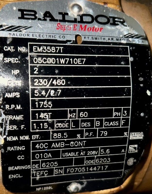 2 HP 1755 RPM Baldor #EM3587T, Electric Motor, Frame 145T, 230/460 Volt, 5.4/2.7 amp - Image 2