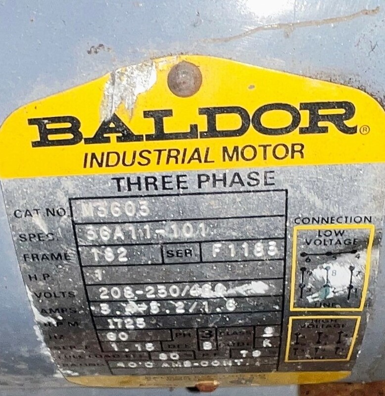 1 HP 1725 RPM Baldor #M3603, Baldor M3603 Electric Motor, Frame 182, 208-230/460 Volts, 60 Hz, 3 phase - Image 2