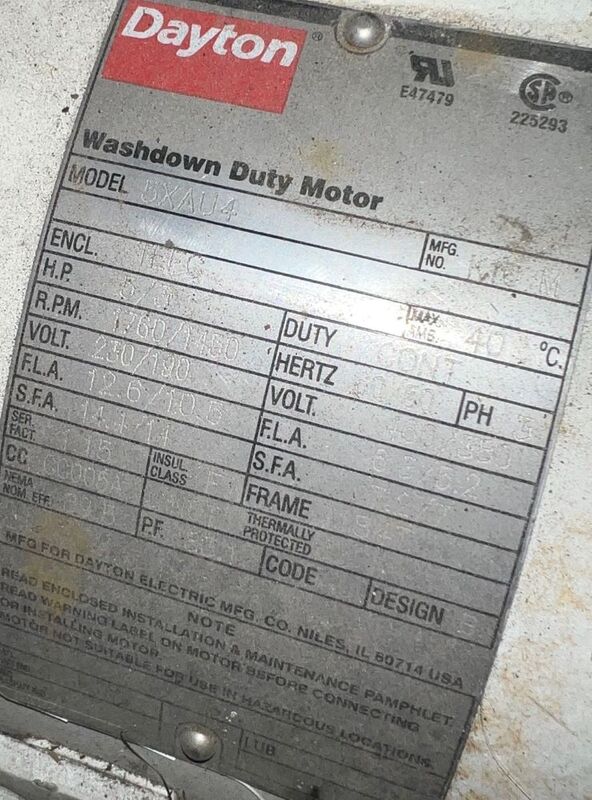 5 HP 1760 RPM Grainger Grainger Dayton 5XAU4 Washdown Motor, Frame 54T, 190/230 Volts, 3 phase - Image 2