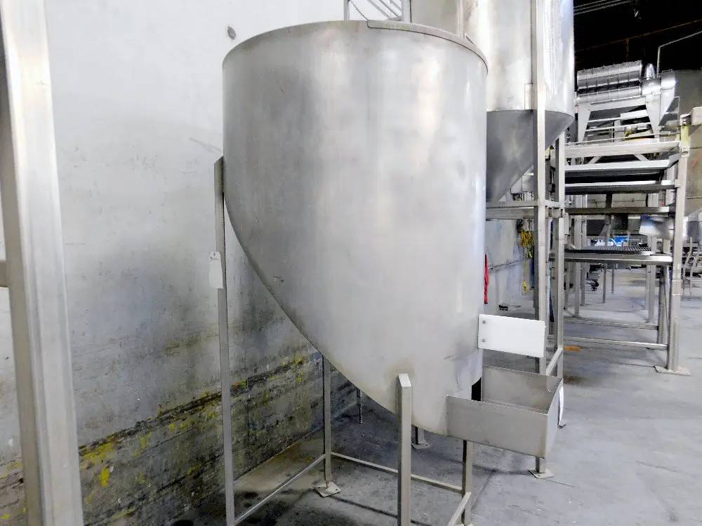250 gallon Stainless Steel Tank, 46" diameter, 14" / 60" tall, steep slope discharge - Image 4