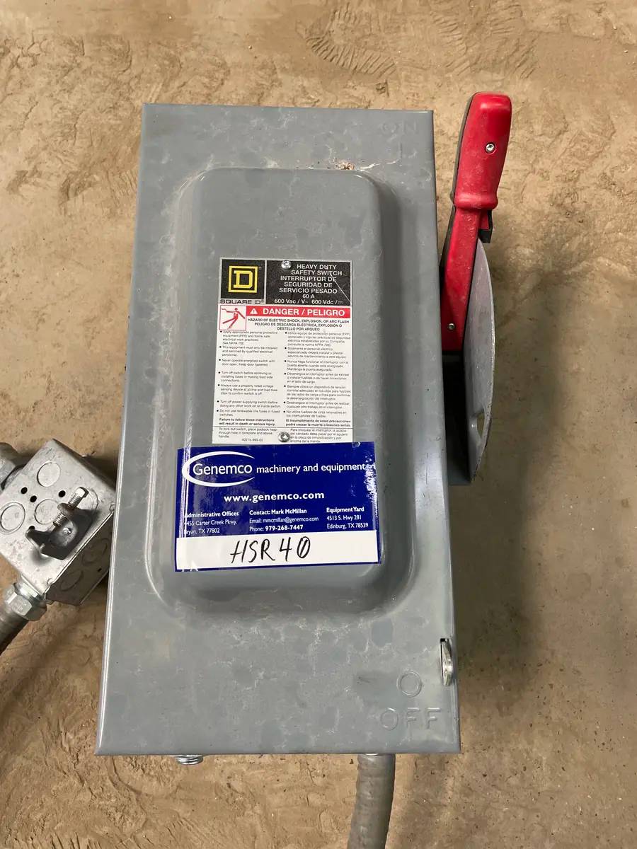60 Amp. Square D #HU362, Heavy Duty Safety Switch, 60 HP, 600 V AC/DC, 3 wires, 3 poles - Image 5