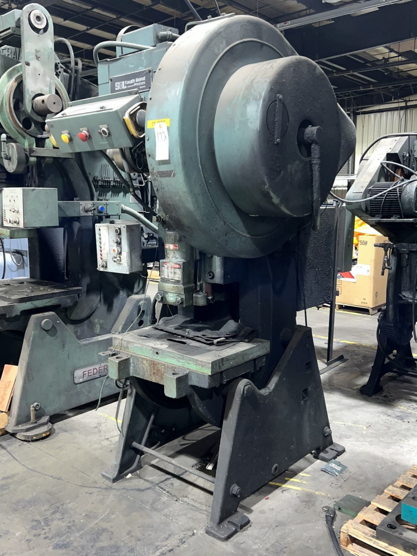 45 Ton, South Bend Johnson #45-FW-AC, single crank flywheel OBI press, 3" stroke, 11.25" Shut Height, 2.5" - Image 4
