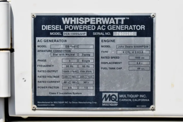 120 KW Multiquip, generator, enclosure mounted on trailer, #090007 - Image 6