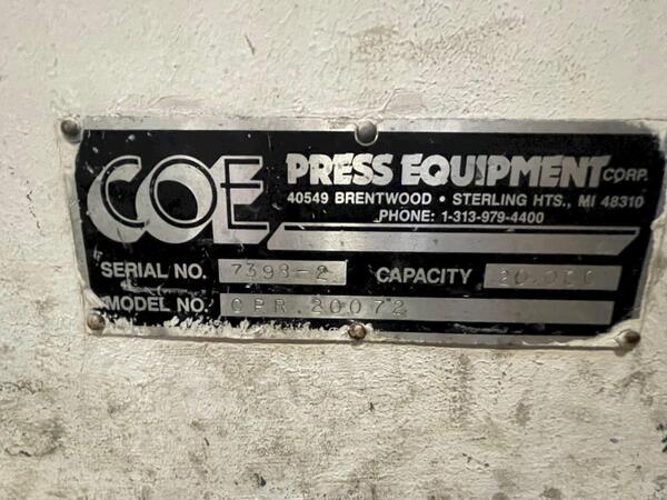 20000 lb. Coe Press Equipment #CPR-20072, motorized coil reel w/coil car, 72" width, 72" outside dimensions - Image 3