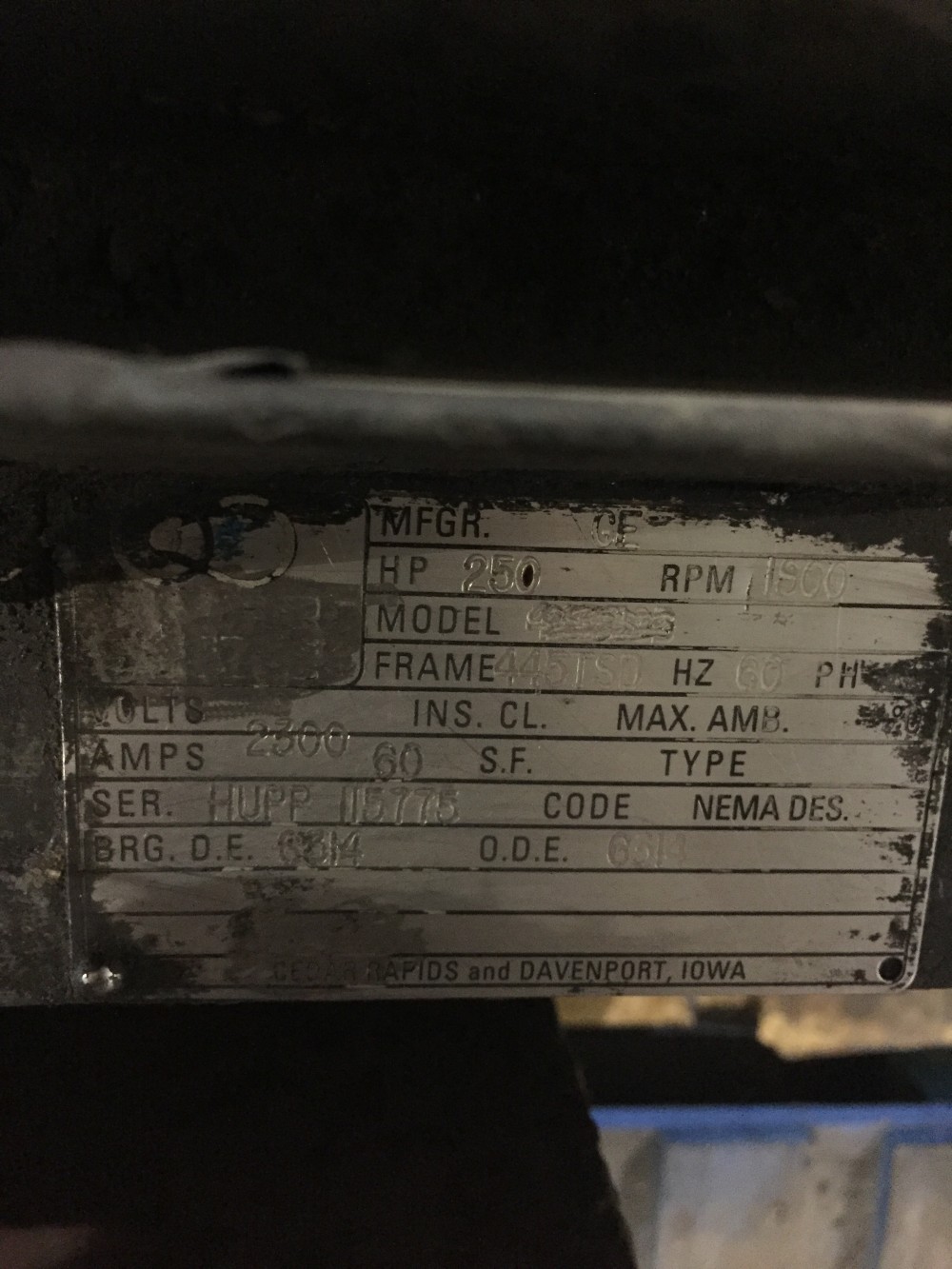 250 HP 1800 RPM General Electric, Frame 445TSD, 2300 Volts WP606 - Image 2