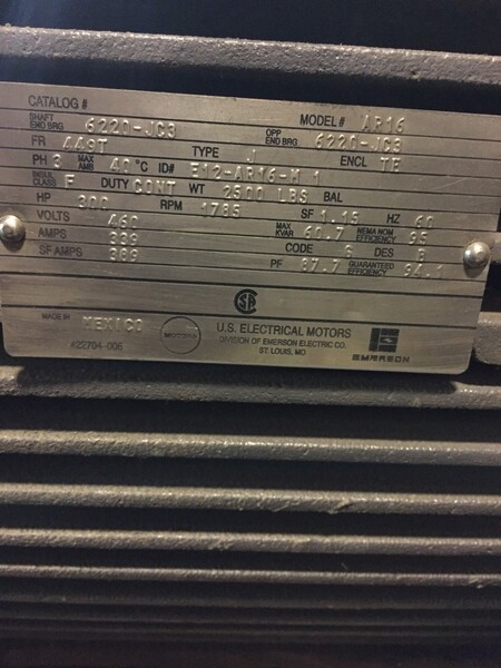 300 HP 1785 RPM U.S. Motors, Frame 449T, 460 Volts, WP42 - Image 2