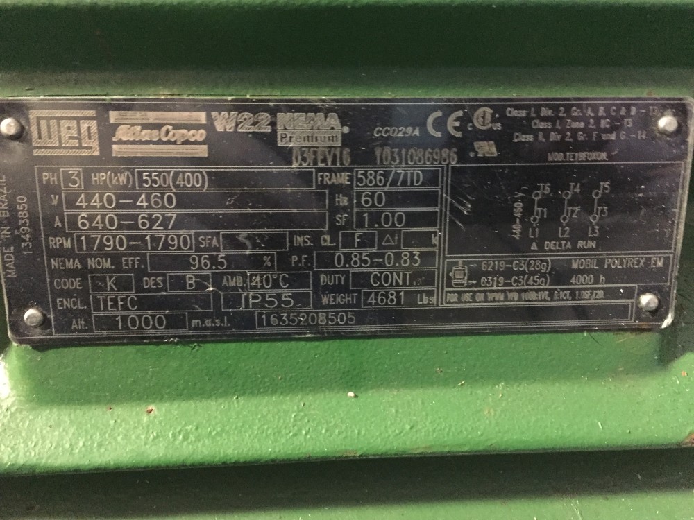550 HP 1790 RPM Weg, Frame 586/7TD, New Motor, 460 Volts WP954 - Image 2