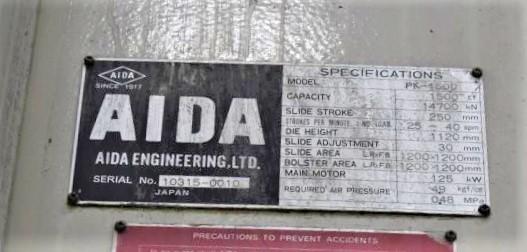 1500 Ton, Aida #PK-1500, Single Point Knuckle Joint Press, 9.84" stroke, 44.1"die height - Image 8