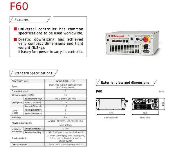 Kawasaki, RS007L, F60 controller, Teach pendant, cables, brand new, 14 month warranty, #104993 - Image 3