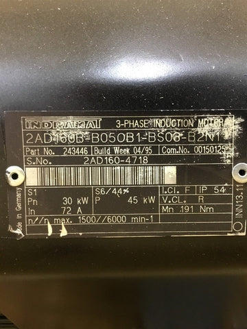 Indramat #2AD160B-B05OB1-BS03-BN1, 3 phase induction motor, new surplus - Image 6