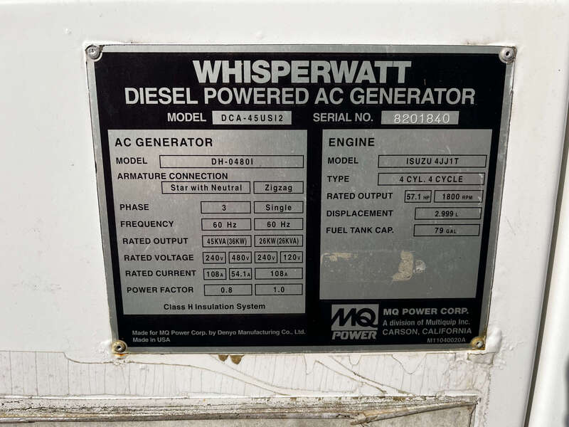 40 KW Multiquip #DCA45USI2, trailer mounted, Tier 3, sound attenuated enclosure, 120/240/208/277/480 Volts - Image 7