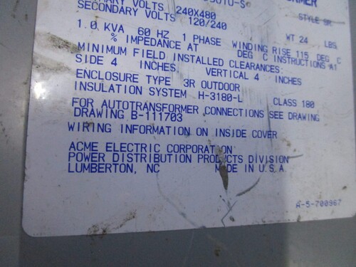 1 KVA Acme T-2-53010-S, single phase transformer, 1 Year Warranty - Image 4