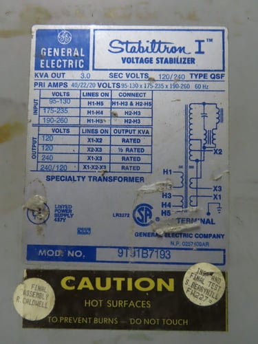 3 KVA General Electric, voltage stabilizer 9T91B7193, 95-130X175-235x190-260 Volts - Image 2