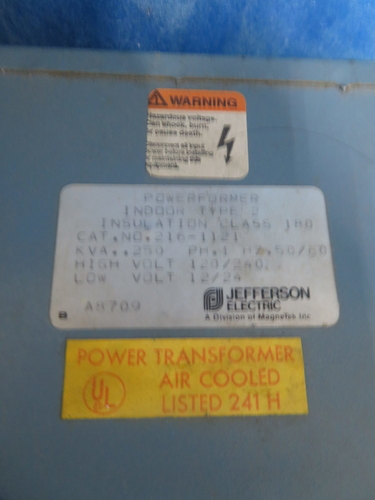 .250 KVA 120/240 Primary, 12/24 Secondary, Jefferson Electric Powerformer 216-1121, dry type transformer, 1 - Image 4