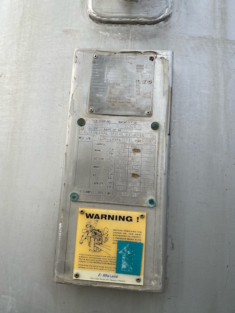 2561 sq.ft., Spiral heat exchanger, 174 psig @ 392 deg. F., 316L Stainless Steel - Image 2