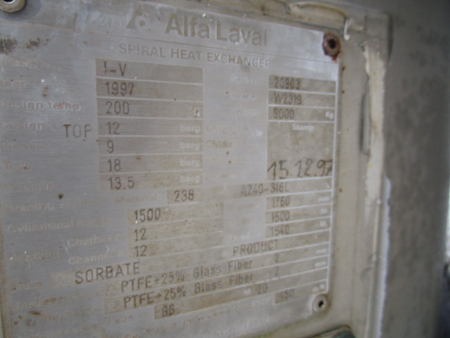 2561 sq.ft., Spiral heat exchanger, 174 psig @ 392 deg. F., 316L Stainless Steel - Image 8