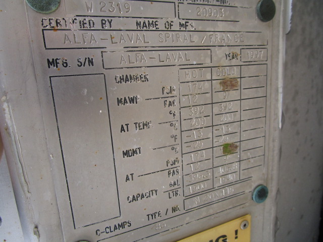 2561 sq.ft., Spiral heat exchanger, 174 psig @ 392 deg. F., 316L Stainless Steel - Image 9