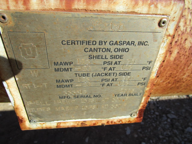 375 sq.ft. Gaspar, 14" diameter x 20' 0" F/F, Carbon Steel Shell, FV/123 psi @ 350 deg. F., Hastelloy shell - Image 6