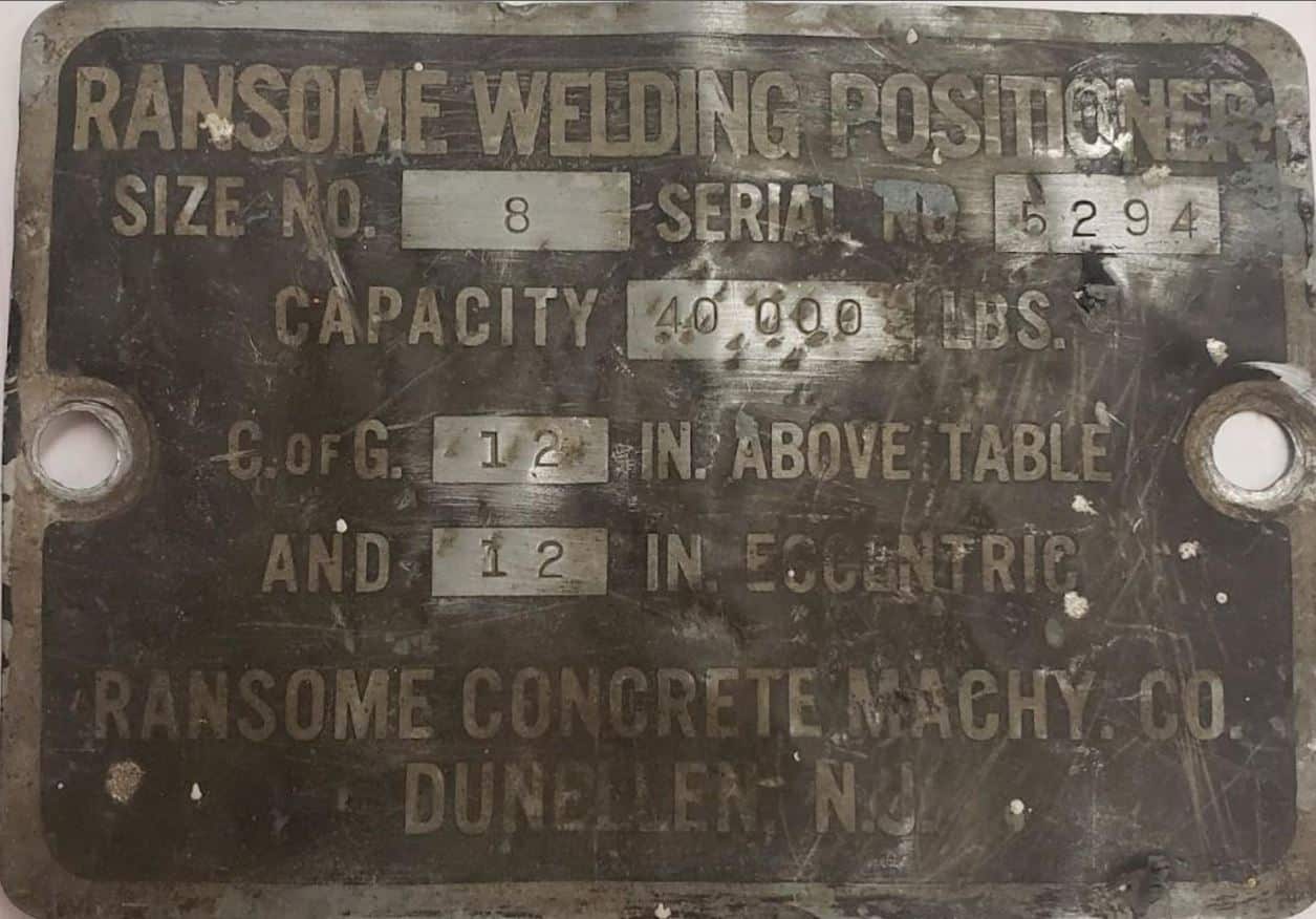 40000 lb. Ransome #8, welding positioner, 10' x 10' table, 360&deg; table rotation, pendnat controls - Image 5