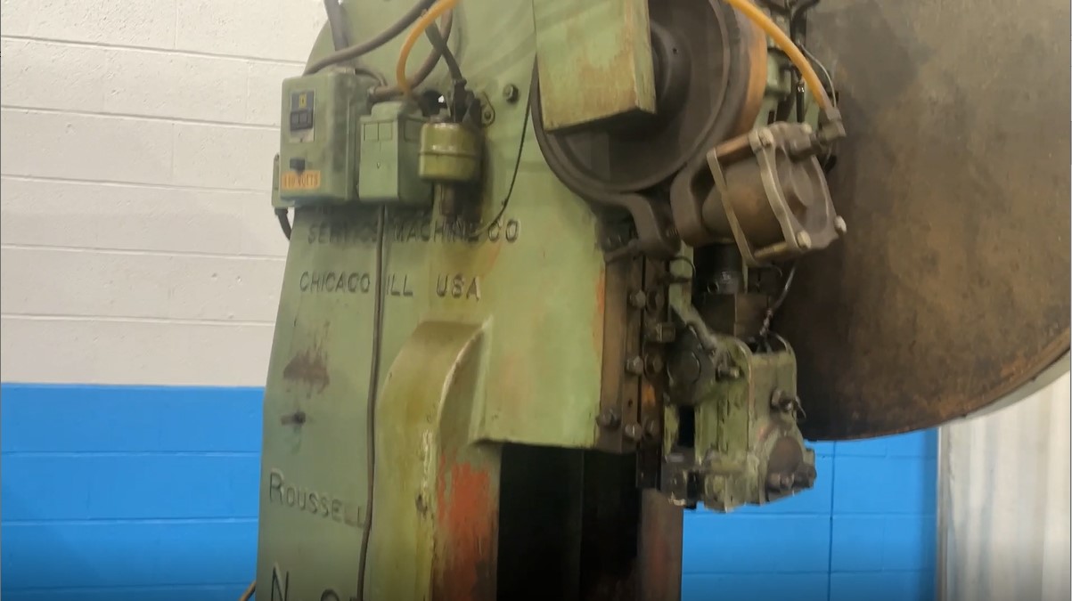 60 Ton, Rousselle #6E, OBI flywheel press, 4" stroke, 17" Shut Height, air clutch & brake, 5 HP, #75365 - Image 3