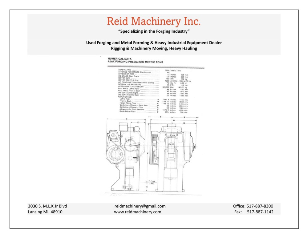 2000 Ton, Ajax, mechanical forging press, 12" stroke, 150 HP - Image 2