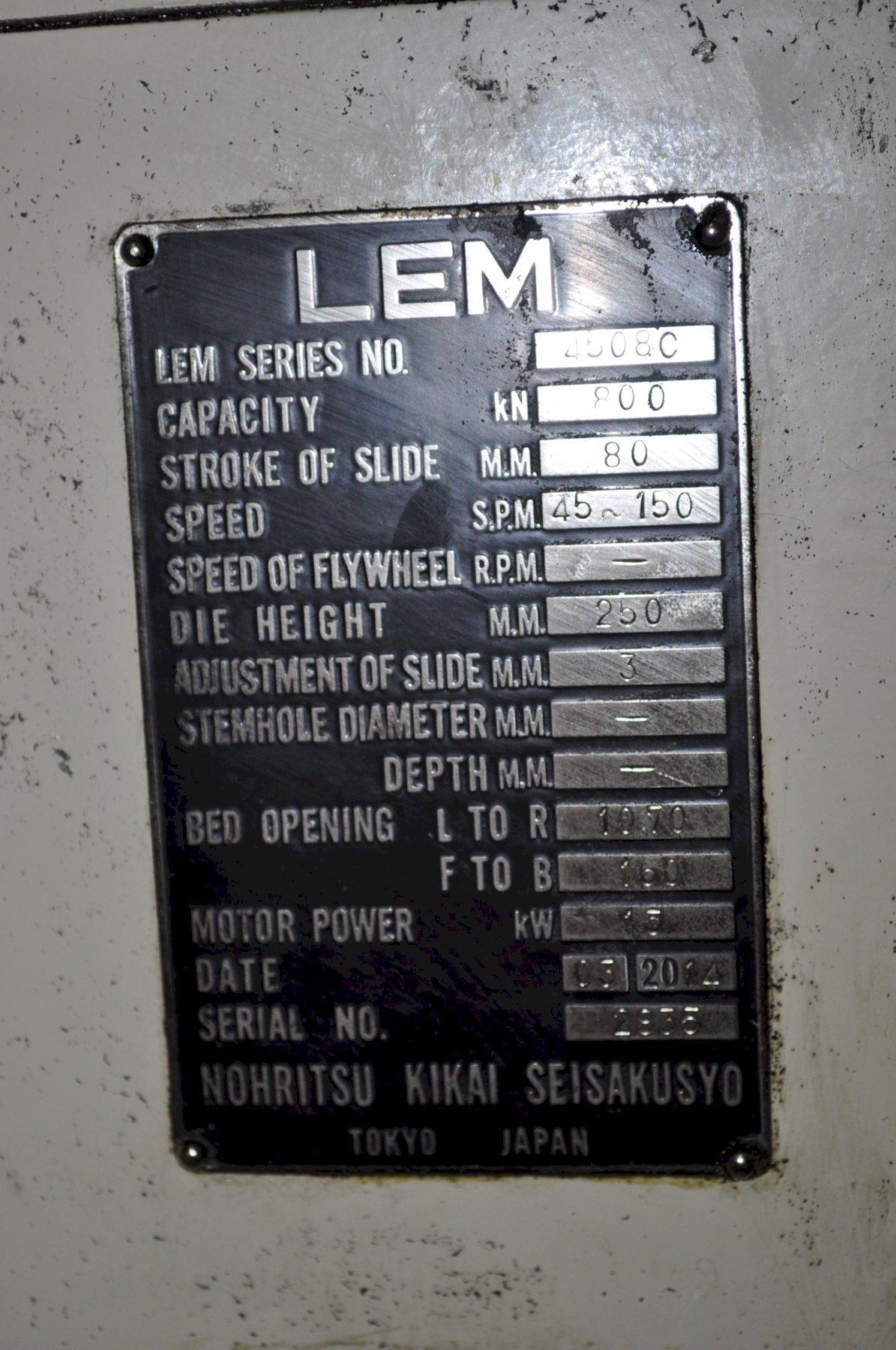 90 Ton, Lem #4508C, high speed straight side double crank, 3.1" stroke, 9.8" Shut Height, 45-150 SPM, 11" - Image 9