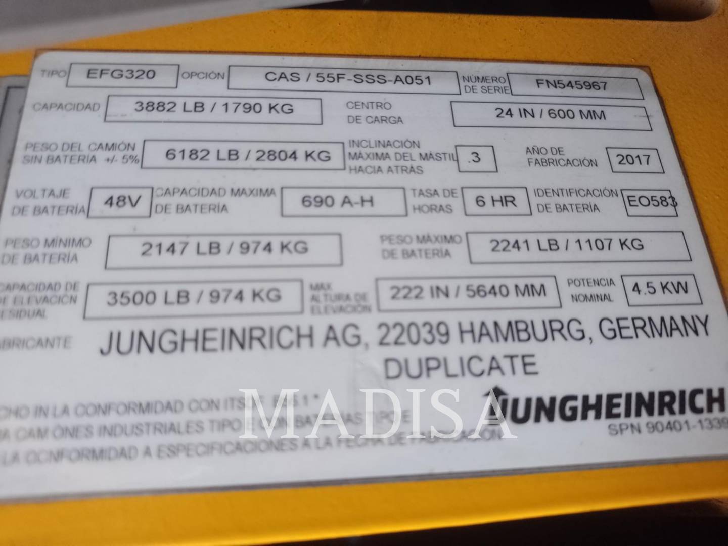 Jungheinrich EFG320-48V, Forklift, 8977 hours, S/N: FN545967, 2017 - Image 4