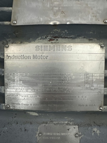 200 HP 1188 RPM Siemens, Frame 509US, TEFC, BB, used, 4160 Volts - Image 2