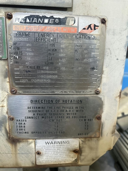 250 HP 891 RPM Reliance, Frame 5008Z, weather protected enclosure type 2, BB, 2300 Volts - Image 2
