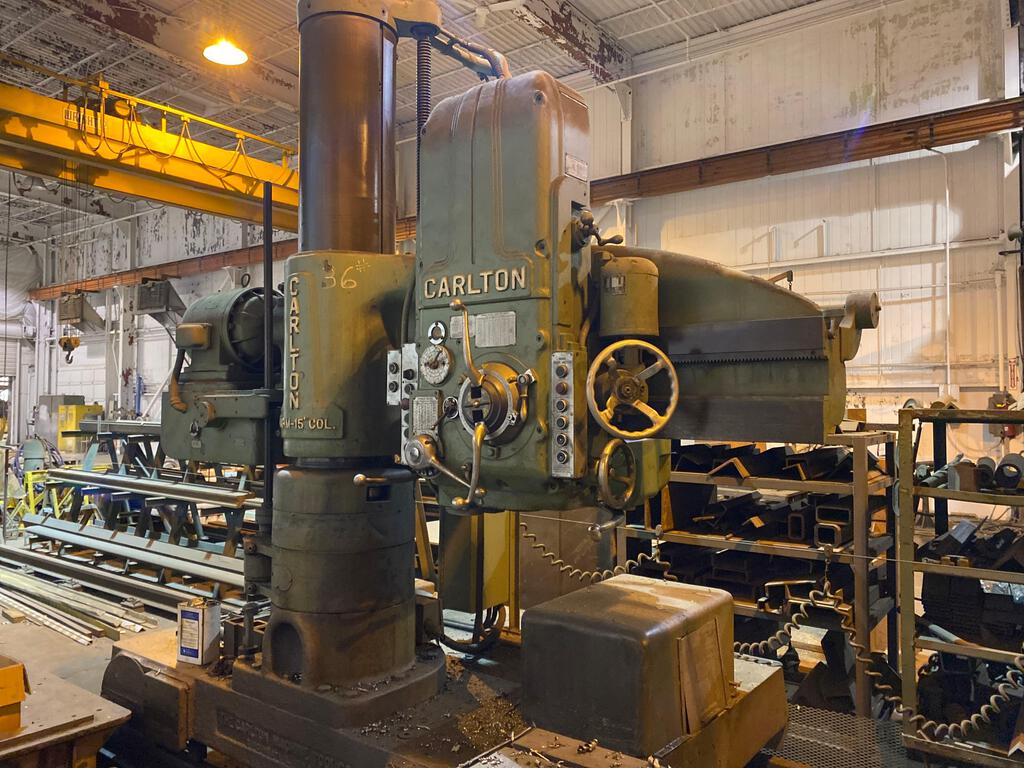 4' -15" Carlton #3A, track type radial drill, power elevation & clamping, 15 HP, #5MT, #75997 - Image 1
