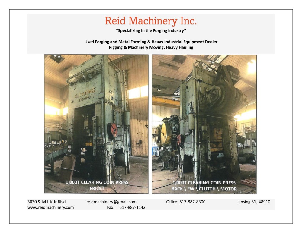 1000 Ton, Clearing #S1-1000-48-54, coin mechanical press, 12 stroke, 40" Shut Height, 10" adjustment - Image 1