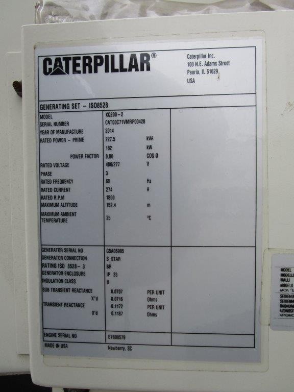 200 KW Caterpillar #XQ200, standby, sound attenuated enclosure, rental style generator, 2014 - Image 1