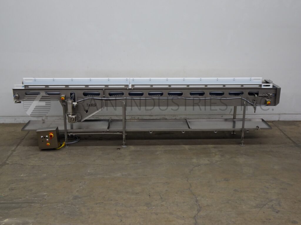 24" wide x 9.2' long, Two Rivers Enterprises, belt conveyor, 45" infeed/discharge height, 6" H UHMW product - Image 4