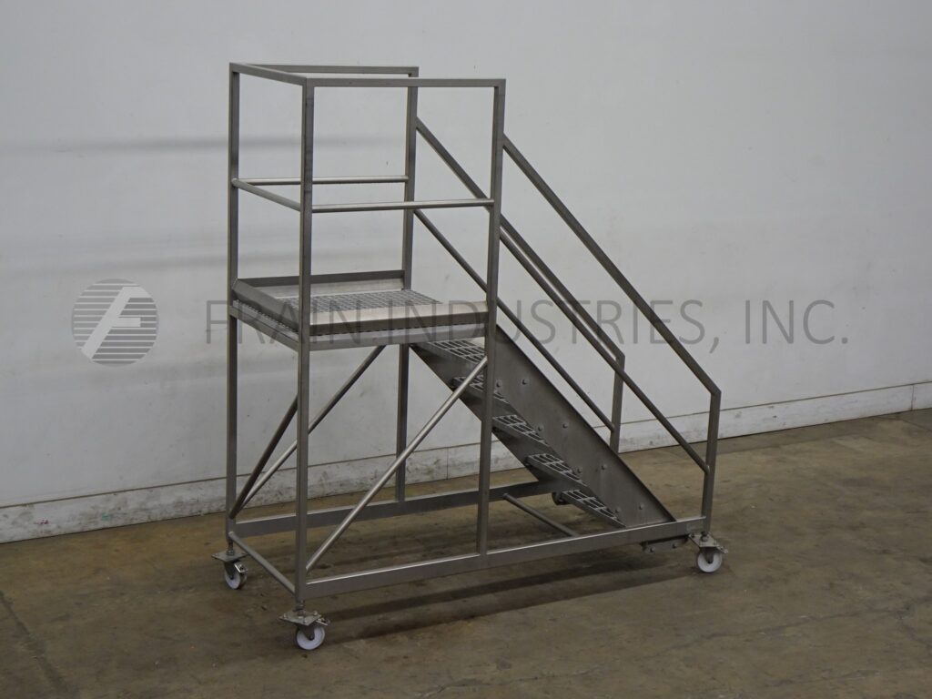 5 Step Stainless Steel roller staircase, 35" wide x 30" long standing platform set 54" off the ground, 42" - Image 5