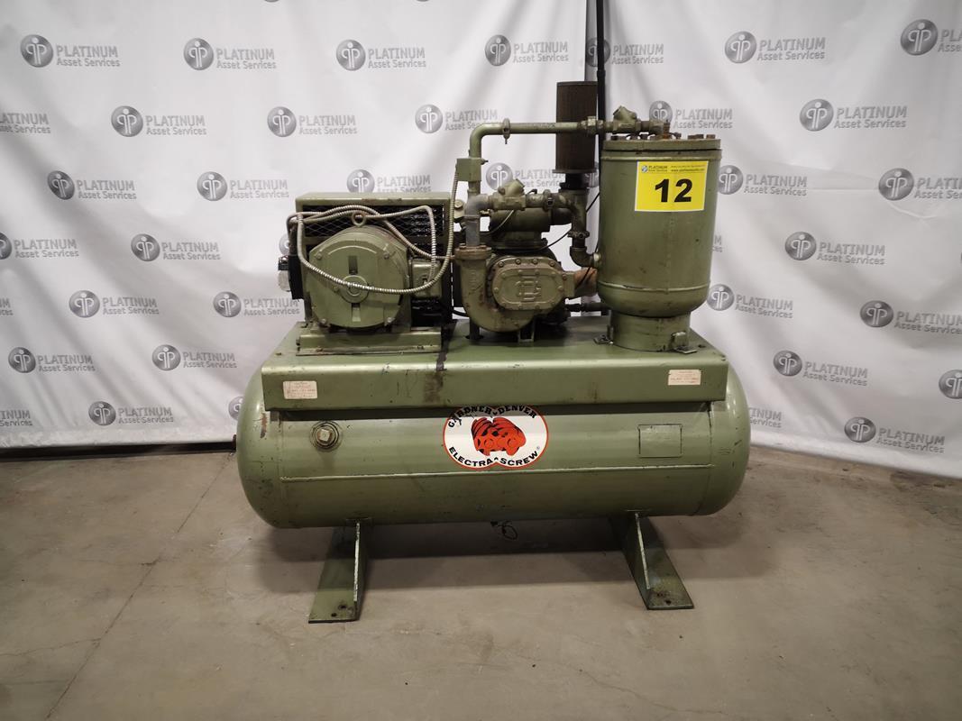 125 psi, Gardner Denver #ESDB, rotary screw air compressor, tank mounted, 15 HP - Image 1