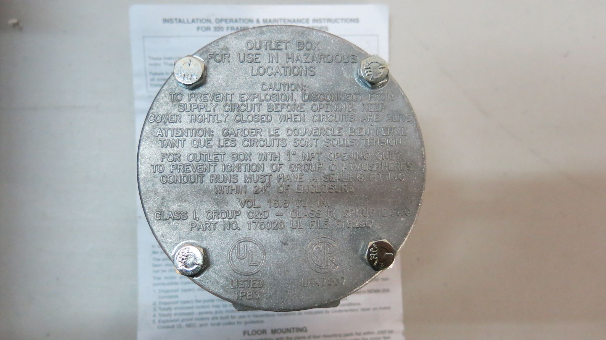 .3 HP 1725 RPM Marathon S87-939 56C17G5315J-P, Frame 56, explosion proof motor, 115/230 Volts, new - Image 2