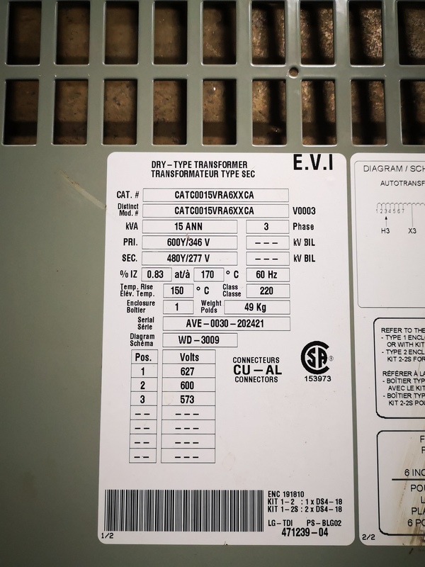15 KVA 600 Primary, 480Y/277 Secondary, Delta CATC0015VRA6XXCA transformer - Image 3