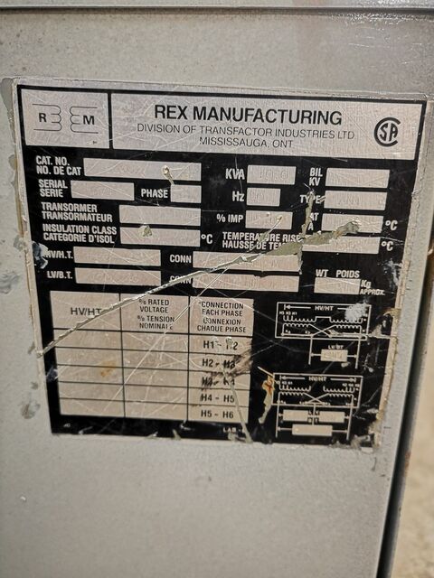 10 KVA 600 Primary, 120/240 Secondary, Rex Manufacturing Manufacturing, transformer - Image 2