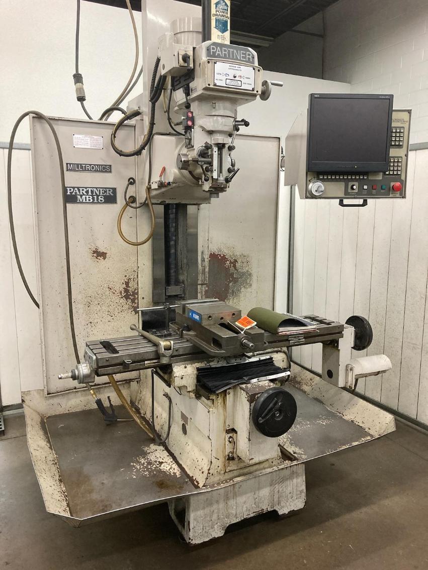 Milltronics #Partner-MB18, vertical mill, 13" x45" table, 5 / 3 HP, Centurion 6 CNC Control, S/N 4877,1998 - Image 1