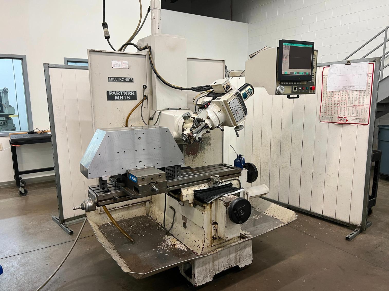 Milltronics #Partner-MB18, vertical mill, 13" x45" table, 5 / 3 HP, Centurion 6 CNC Control, S/N 4877,1998 - Image 2