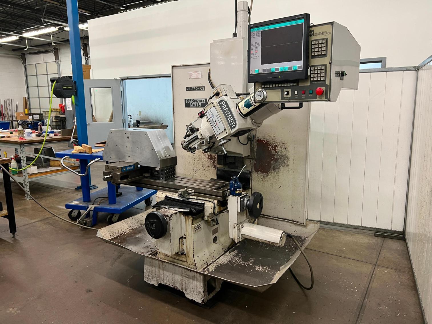 Milltronics #Partner-MB18, vertical mill, 13" x45" table, 5 / 3 HP, Centurion 6 CNC Control, S/N 4877,1998 - Image 3