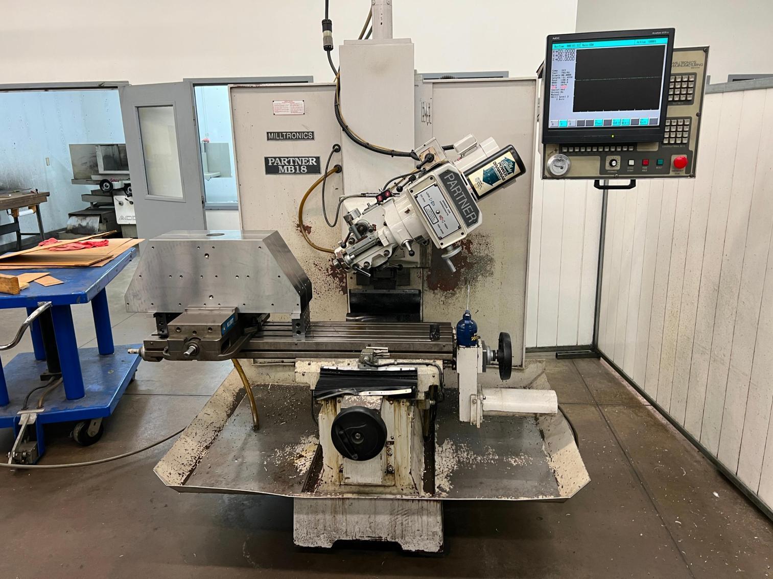 Milltronics #Partner-MB18, vertical mill, 13" x45" table, 5 / 3 HP, Centurion 6 CNC Control, S/N 4877,1998 - Image 4