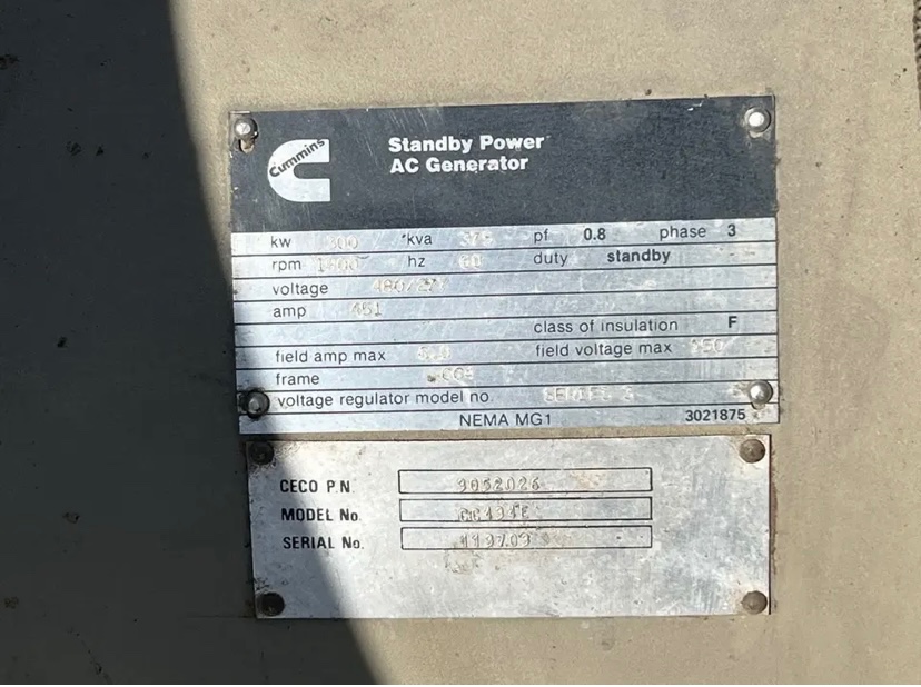 300 KW, Cummins #CC434E, Newage Stamford generator end, 480 Volts 3 phase sound attenuated enclosure 1, 130 - Image 7