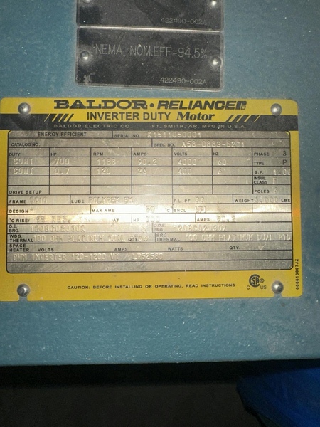 700 HP 1188 RPM Baldor-Reliance, Frame 5810, 4000 Volts, new (2 available) - Image 2